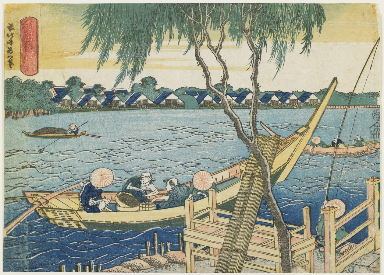 Långrevsfiske i Miyatofloden 1832-1834 av Katsushika Hokusai