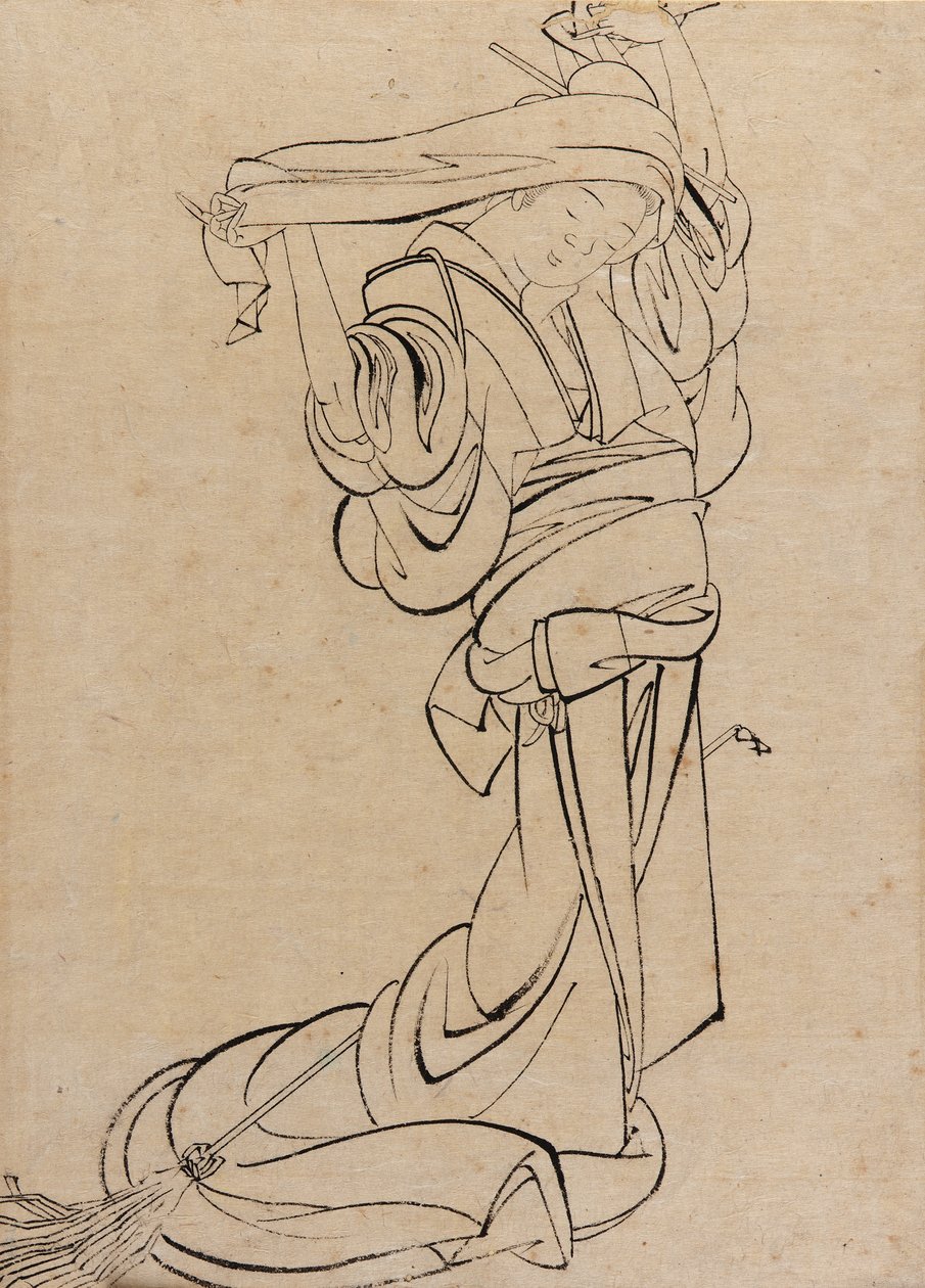 Jungfru som spelar en samisen, sent 1700-tidigt 1800-tal. av Katsushika Hokusai