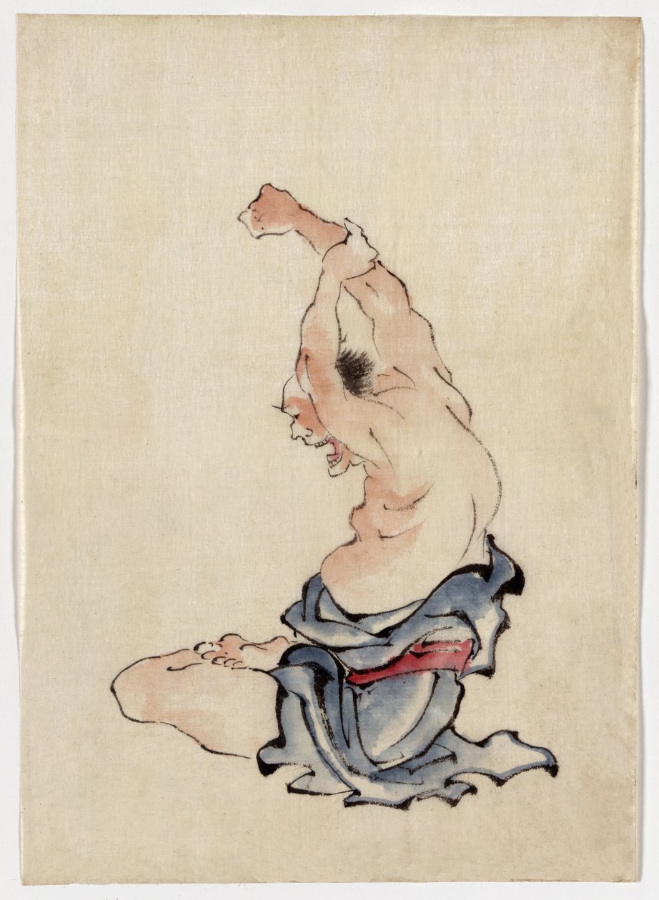 Man Stretching, publicerad 1830-50 (färgbläcktvätt) av Katsushika Hokusai