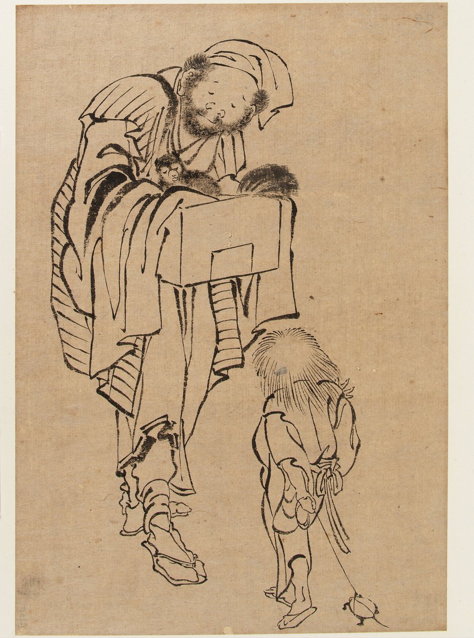 Man and Boy, Edo Period (bläck på papper) av Katsushika Hokusai