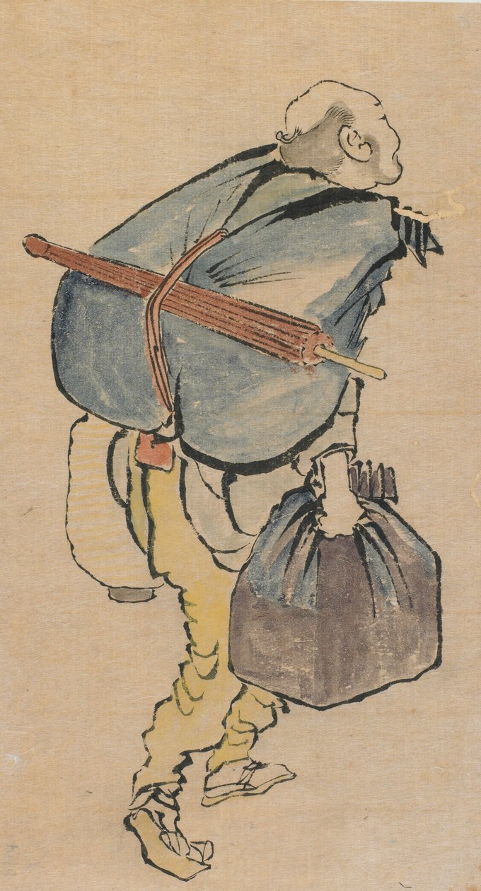 Man som bär ryggsäck och lykta, sent 1700-tidigt 1800-tal. av Katsushika Hokusai