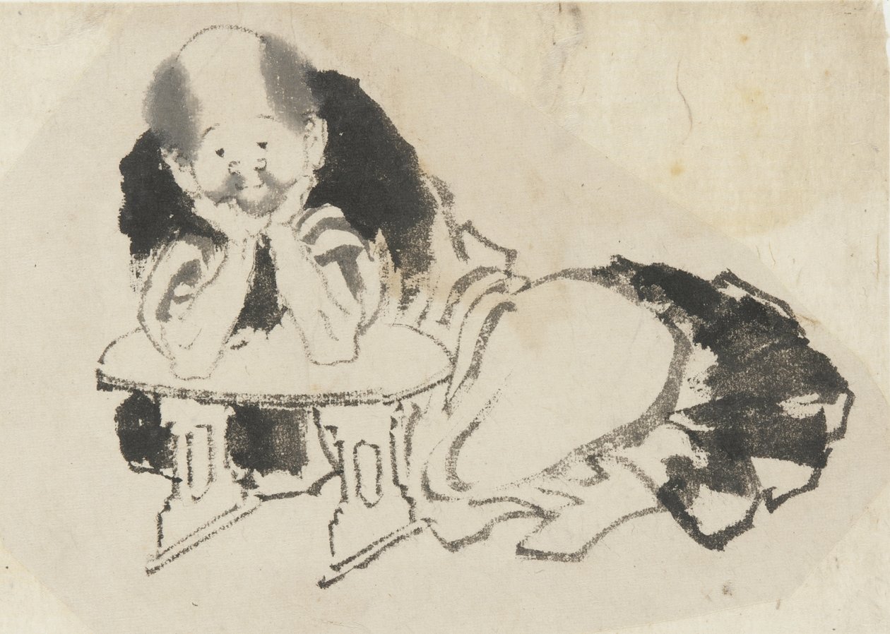 Sittande man med armstöd, Edo-perioden (bläck på papper) av Katsushika Hokusai
