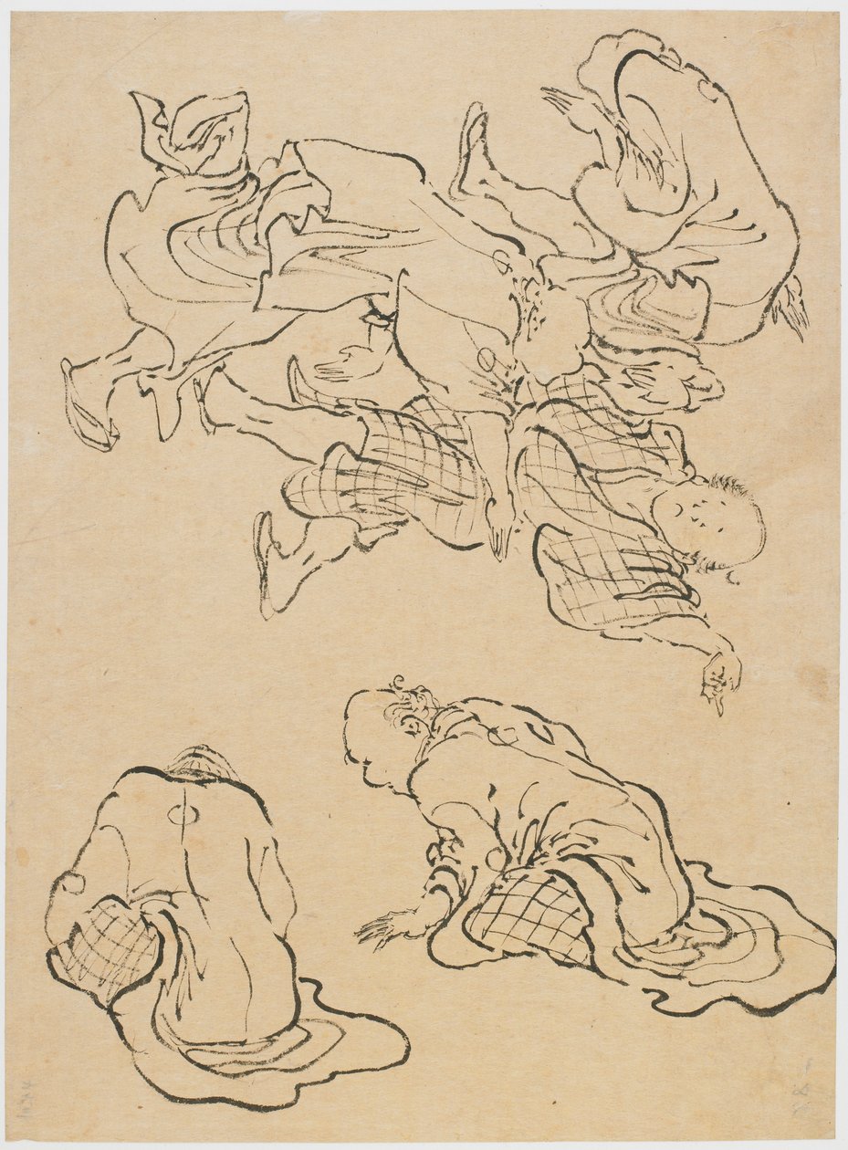 Dansande män och diverse figurer, sent 1700- och början av 1800-talet. av Katsushika Hokusai