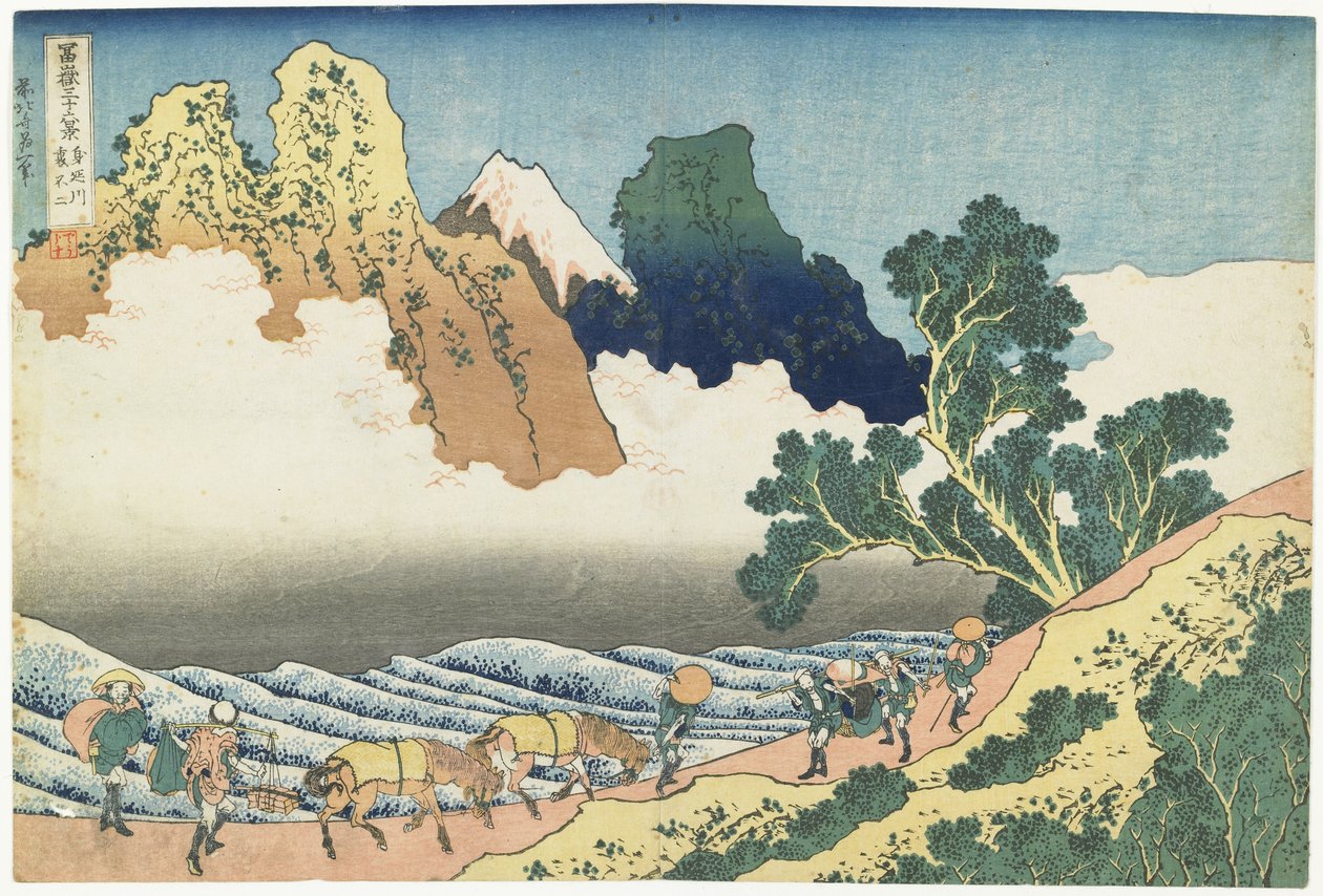 Minobu River och Mount Fuji sett från baksidan, 1831-1834 av Katsushika Hokusai