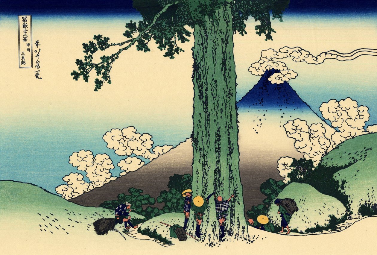 Mishima-pass i Kai-provinsen, ca 1830 (träblockstryck) av Katsushika Hokusai