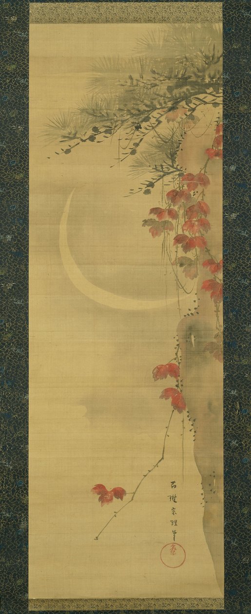 Mån, tall och lönn av Katsushika Hokusai