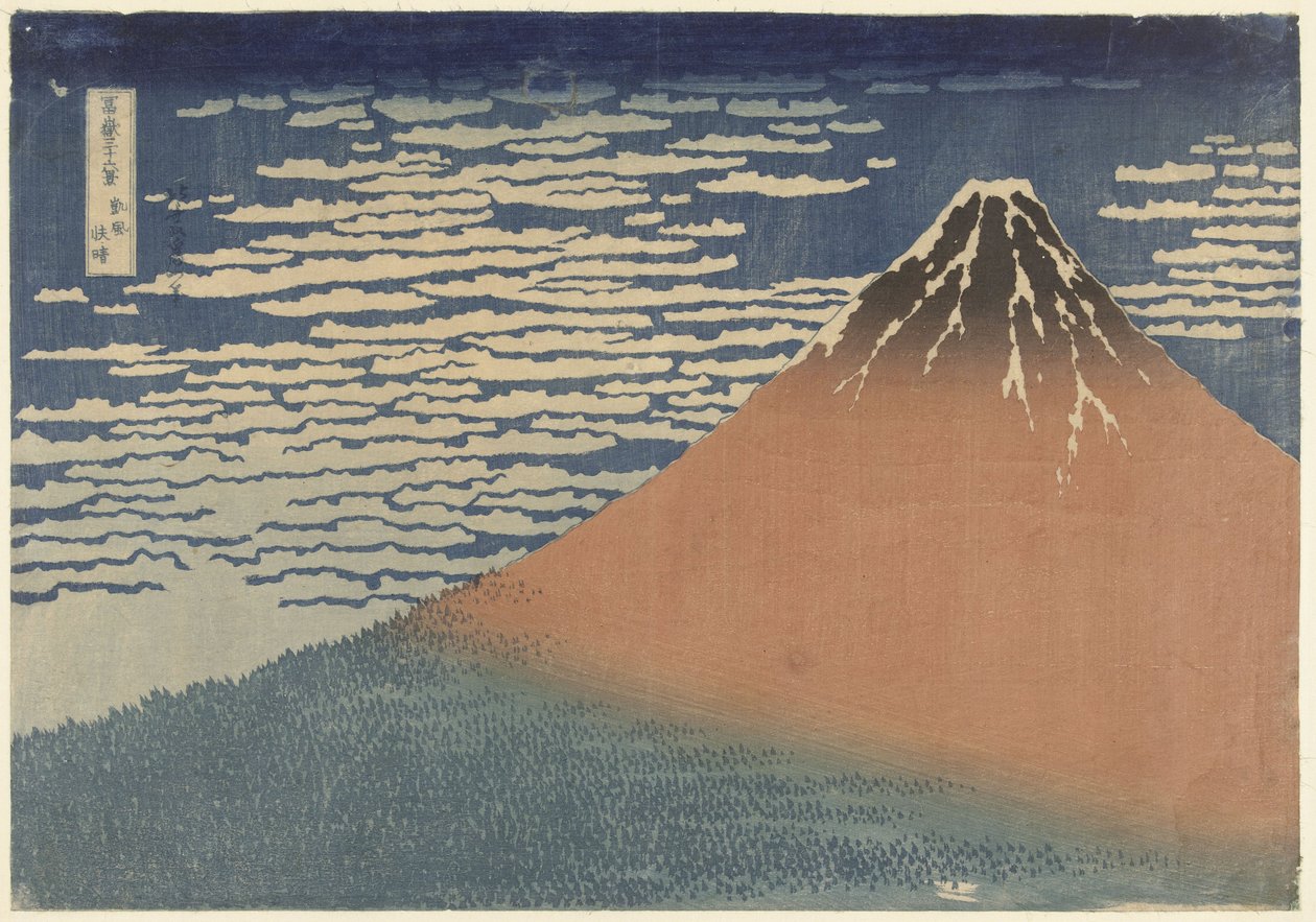 Mount Fuji i klart väder (även känd som Red Fuji), ca 1830 (träblockstryck) av Katsushika Hokusai