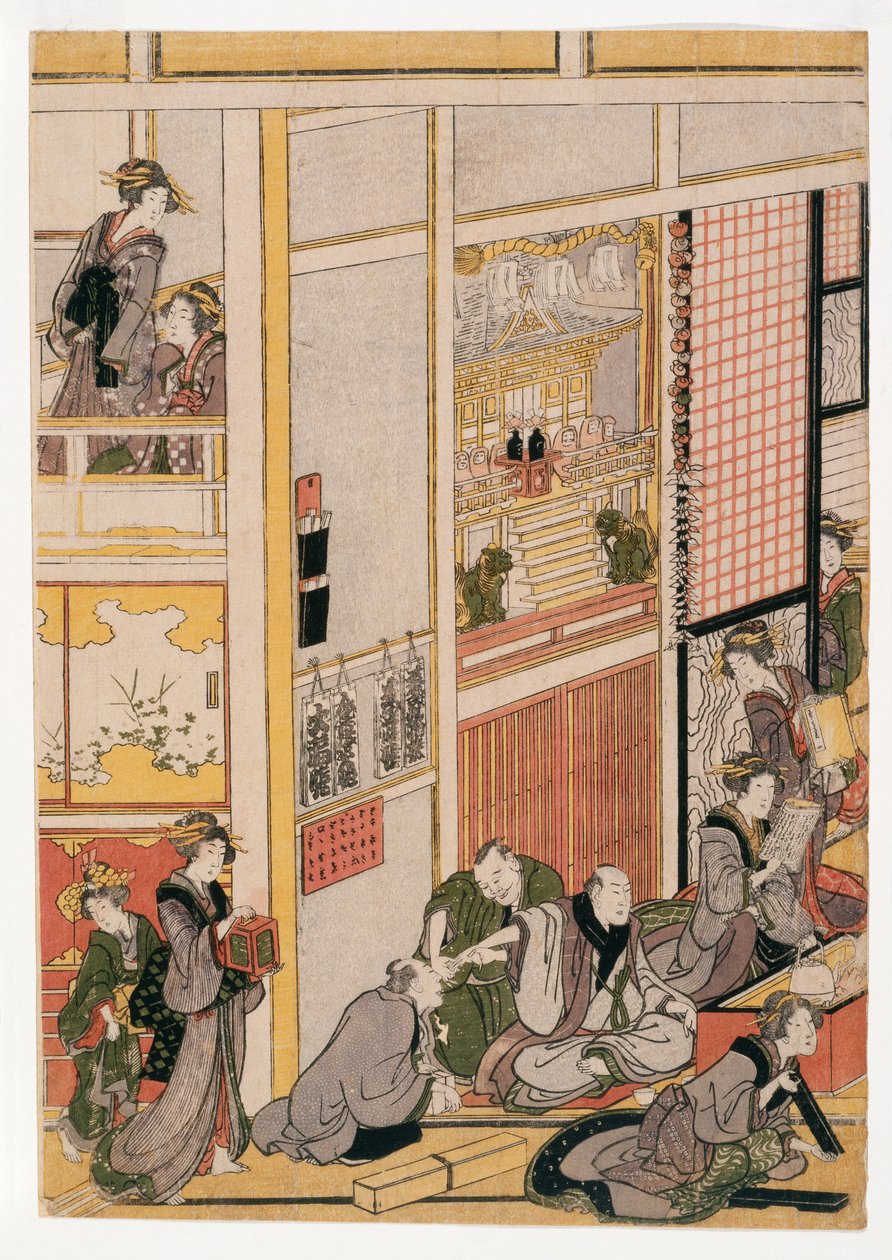 New Years Days of the Teahouse Ogi-ya, c.1810 (träblockstryck) (se även 406533, 406535 & 406536) av Katsushika Hokusai