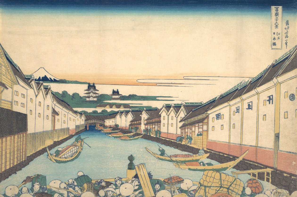 Nihonbashi i Edo Edo Nihonbashi, från serien Thirty-six Views of Mount Fuji ..., ca. 1830-32. av Katsushika Hokusai