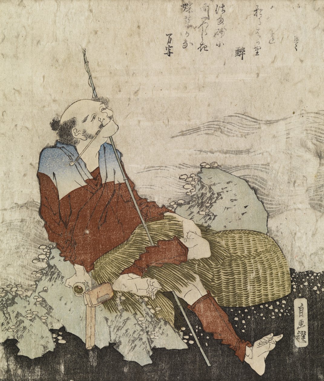 Old Fisherman Smoking his Pipe, c.1835 (träblock i färg) av Katsushika Hokusai