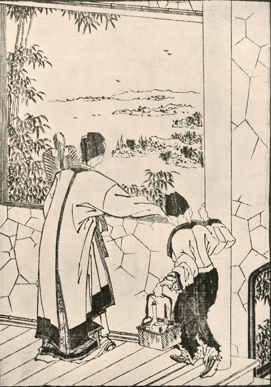 Människor som tittar ut genom ett fönster, sent 1700-tidigt 1800-tal, 1924. av Katsushika Hokusai