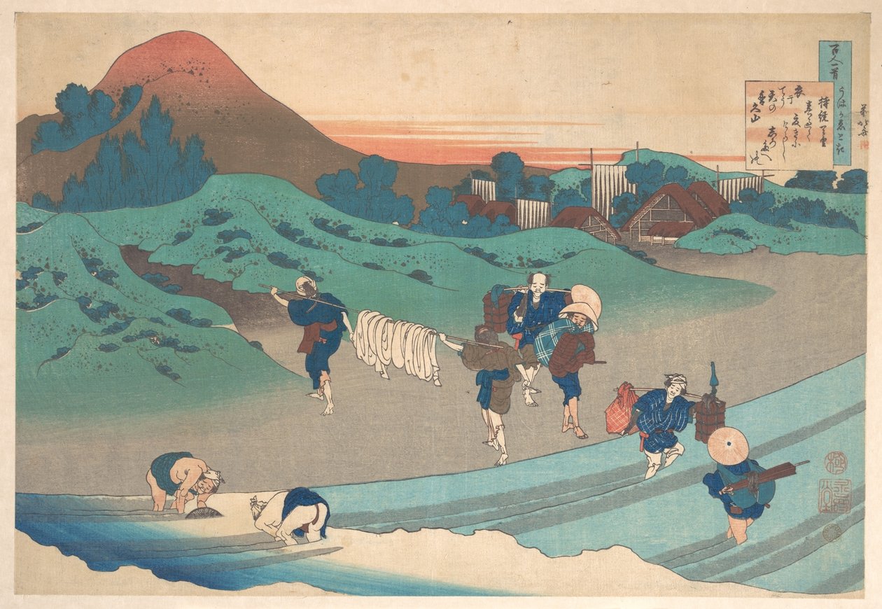 Dikt av kejsarinnan Jitō, ur samlingen ”Hundra dikter förklarade av amman” (Hyakunin isshu uba ga etoki) av Katsushika Hokusai