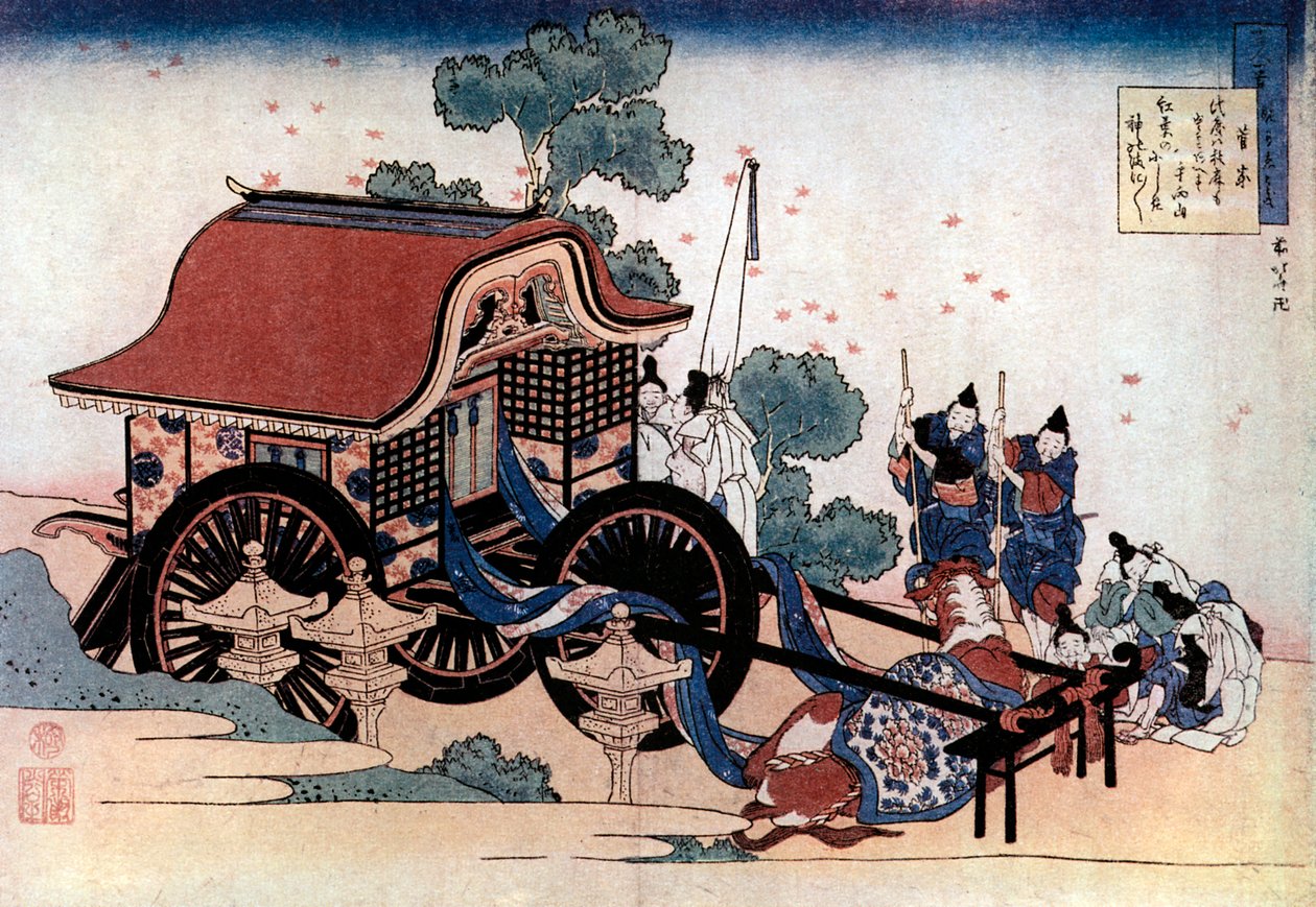 Drar en trehjulig vagn, japanskt träsnitt, c1780-1849. av Katsushika Hokusai