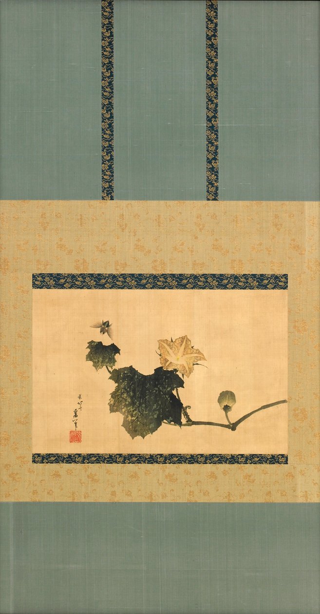 Pumpa och vinstockar och hästfluga, Edo-period, ca 1825 (bläck och färg på siden) av Katsushika Hokusai