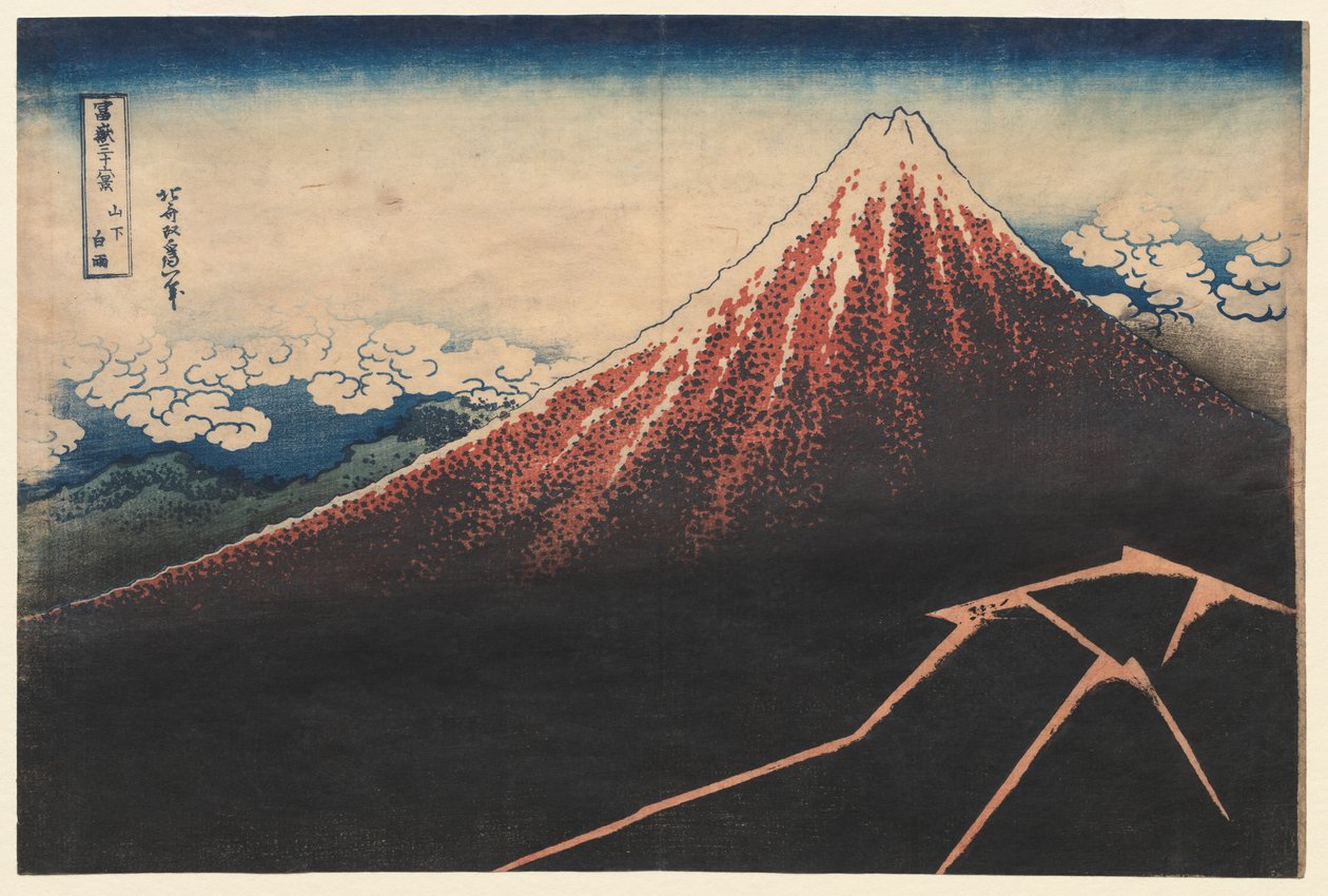 Rain Below the Mountain (från serien Thirty-six Views of Mt. Fuji) av Katsushika Hokusai