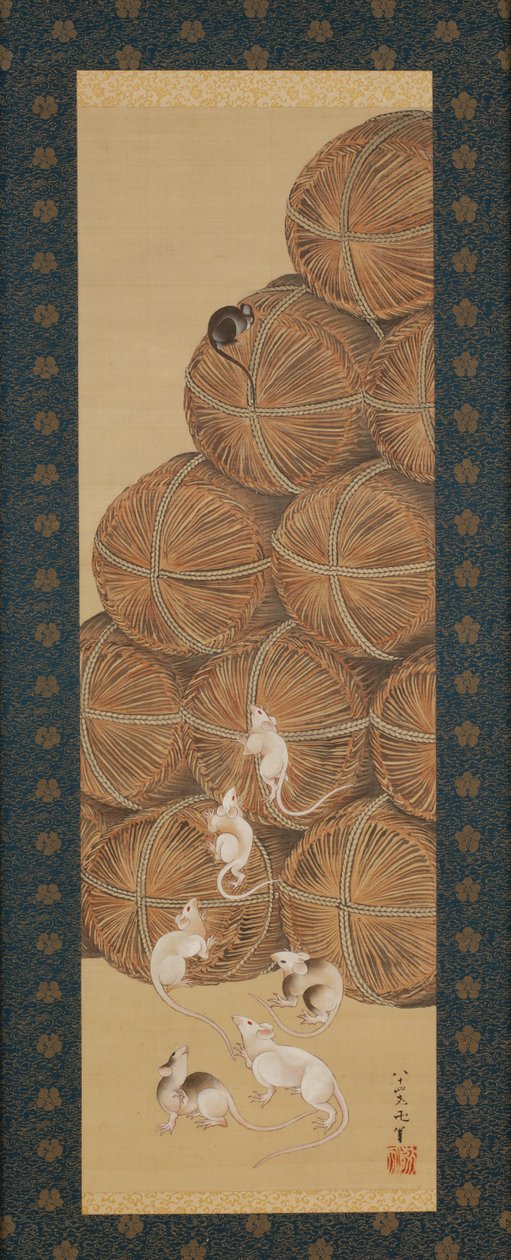 Råttor och risbalar, Edo-perioden, 1843 (bläck och färg på siden) av Katsushika Hokusai