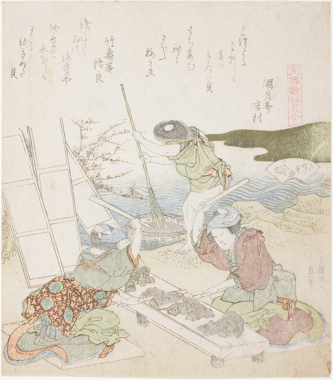 Återvinningspapper, illustration för The Fulling-block Shell av Katsushika Hokusai
