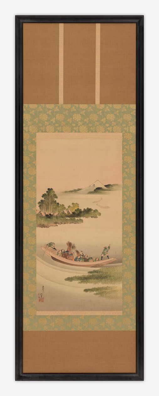 Flodlandskap: färja och berget Fuji, Edo-perioden, 1842. av Katsushika Hokusai