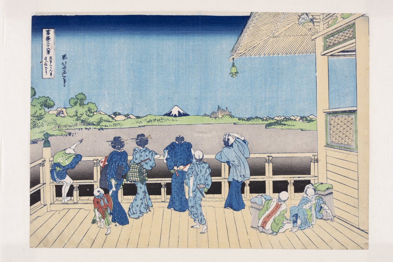 Sazai Hall of the Temple of the Five Hundred Arhats (Gohyaku Rakan-ji Sazaid?) (träblock i färg) av Katsushika Hokusai