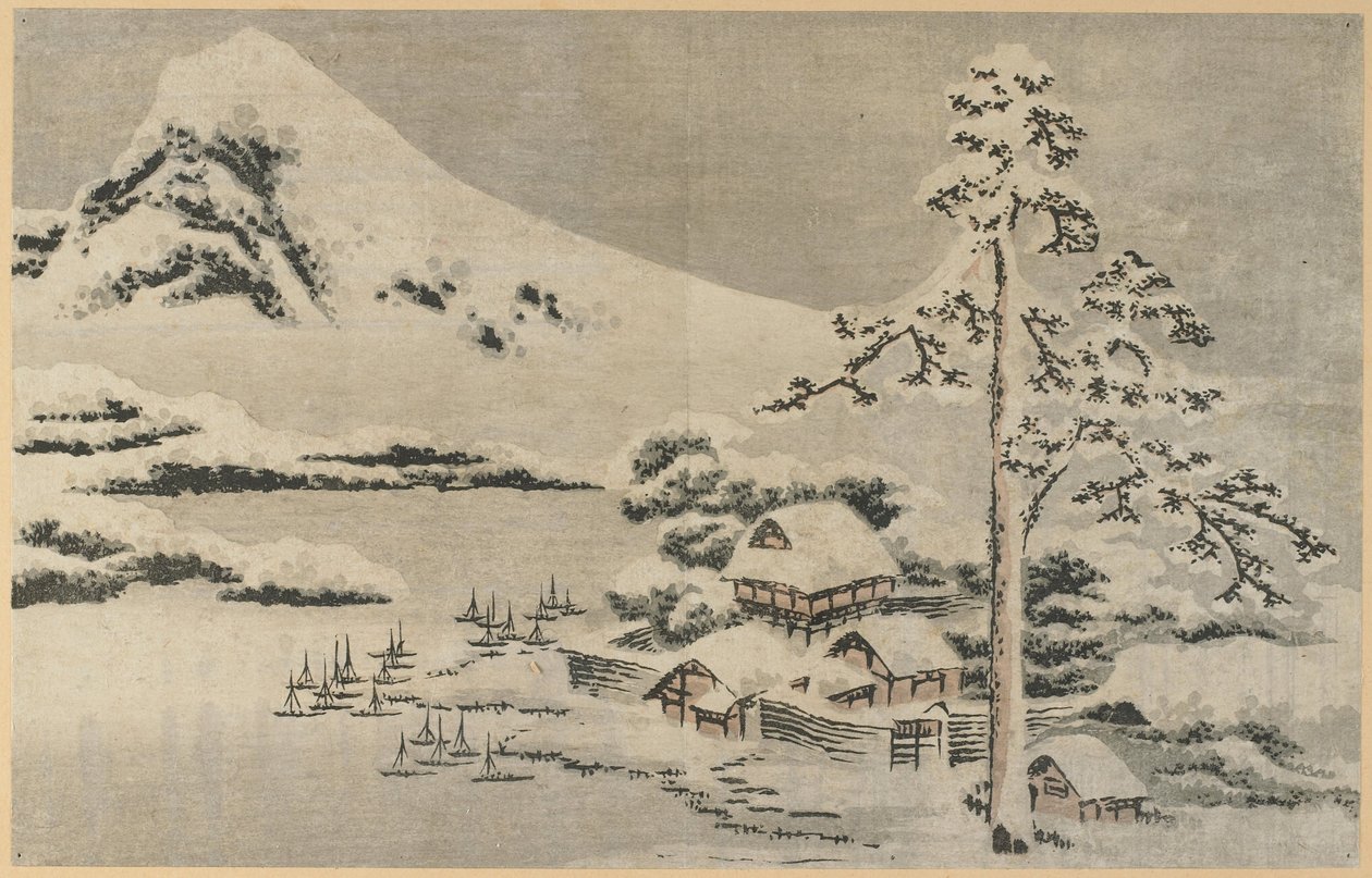 Seaside Village i snön av Katsushika Hokusai