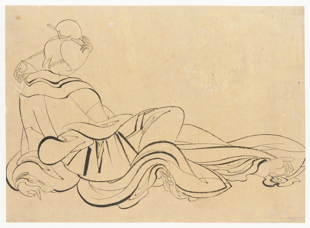 Sittande kvinna kliar sig i huvudet, sent 1700-tidigt 1800-tal. av Katsushika Hokusai