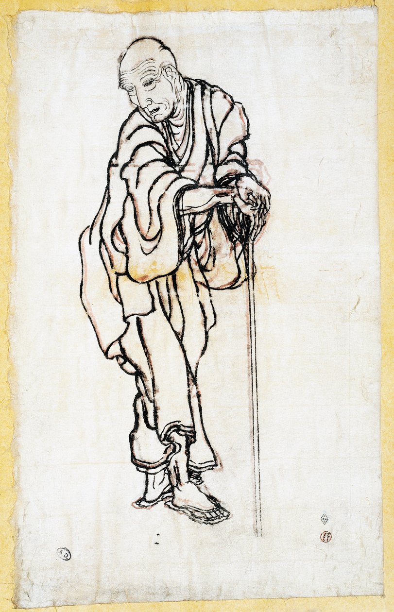 Självporträtt som en gammal man, ca 1840-49 (penna och bläck på papper) av Katsushika Hokusai
