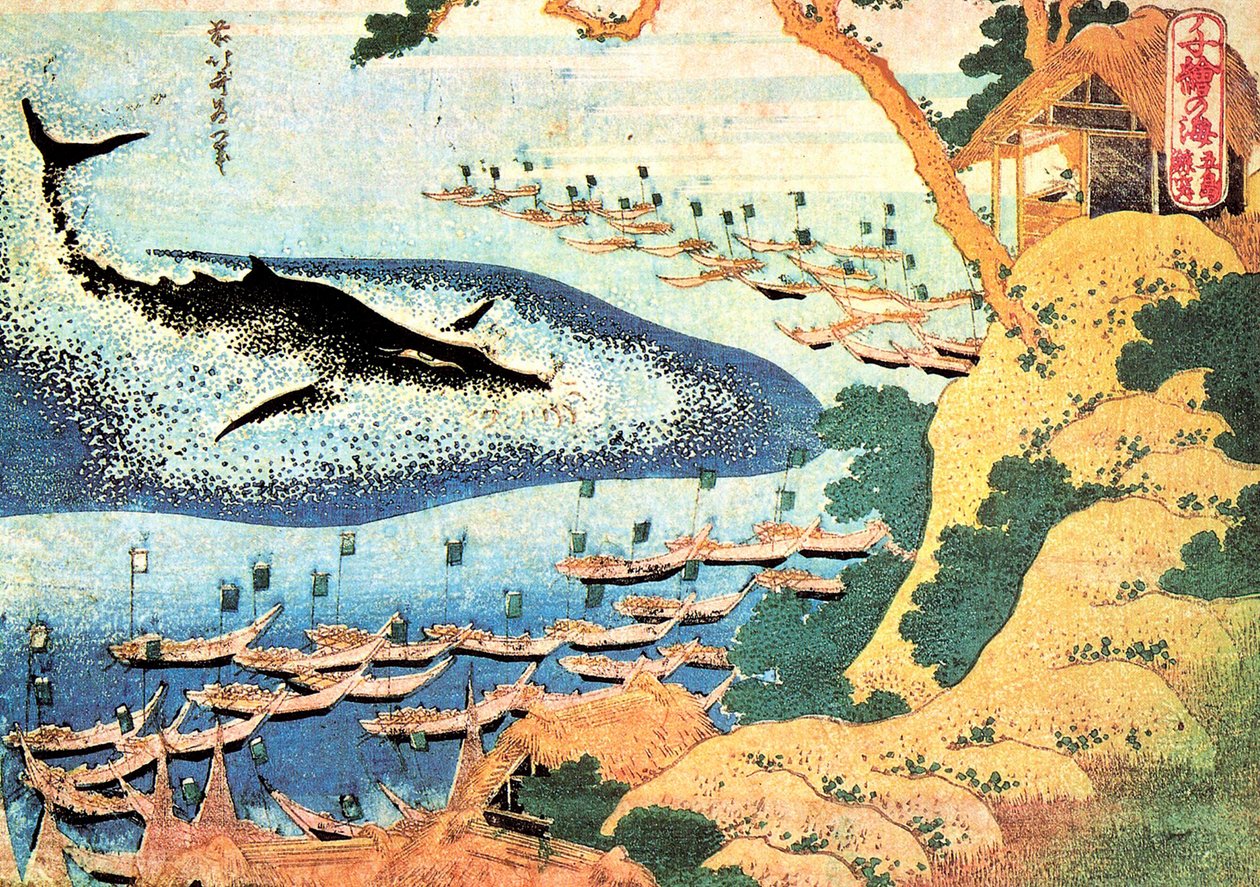 Serie med tusen utsikter över havet: valen utanför Gotoöarna, Japan - Tryck av Katsushika Hokusai (1760-1849) (ukiyo-e-skolan) 1830-1833 State A Pushkin Museum of Fine Arts, Moskva av Katsushika Hokusai
