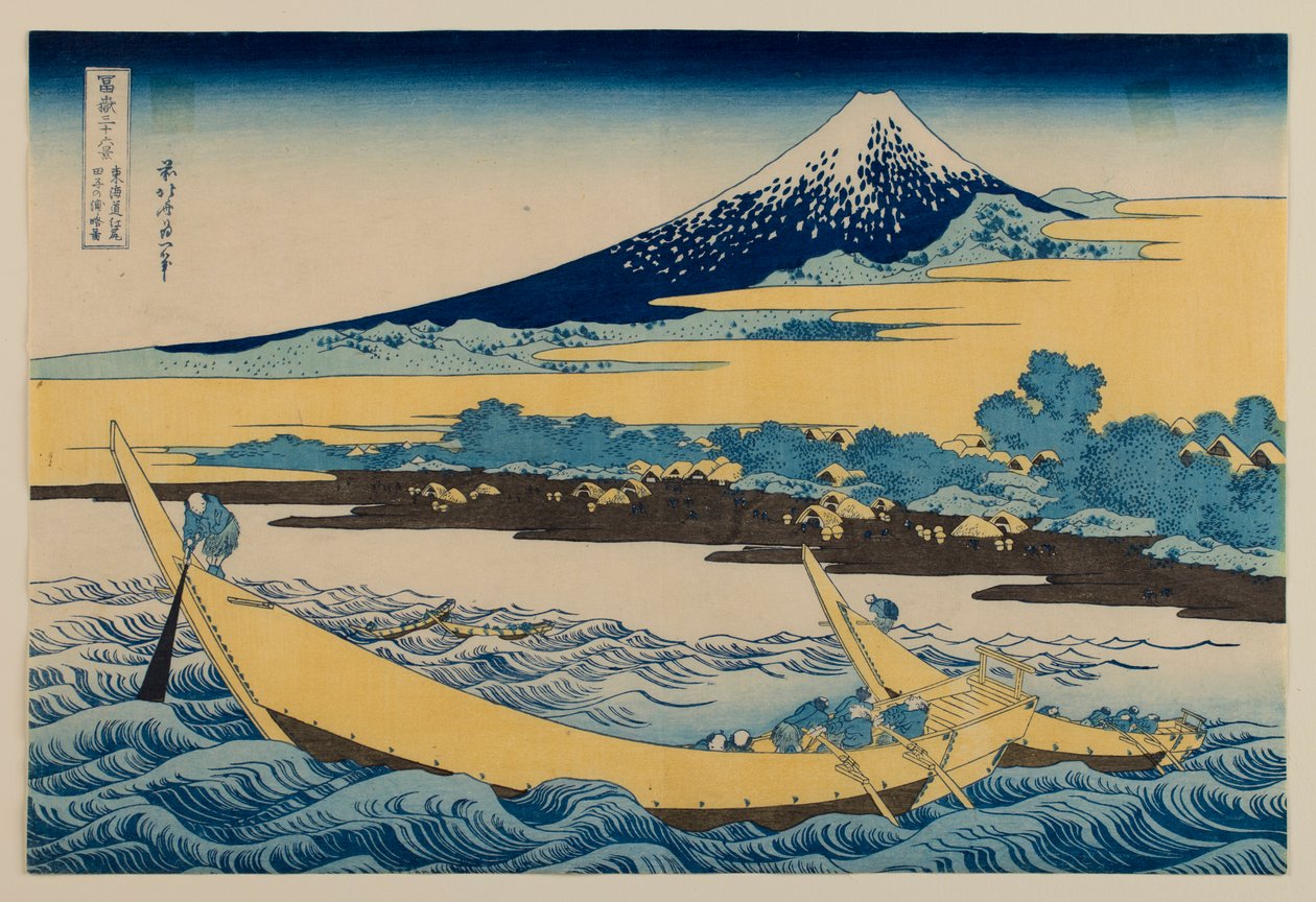 Skiss över Tago-bukten nära Ejiri längs Tōkaidō, ur serien ”36 vyer av berget Fuji” av Katsushika Hokusai
