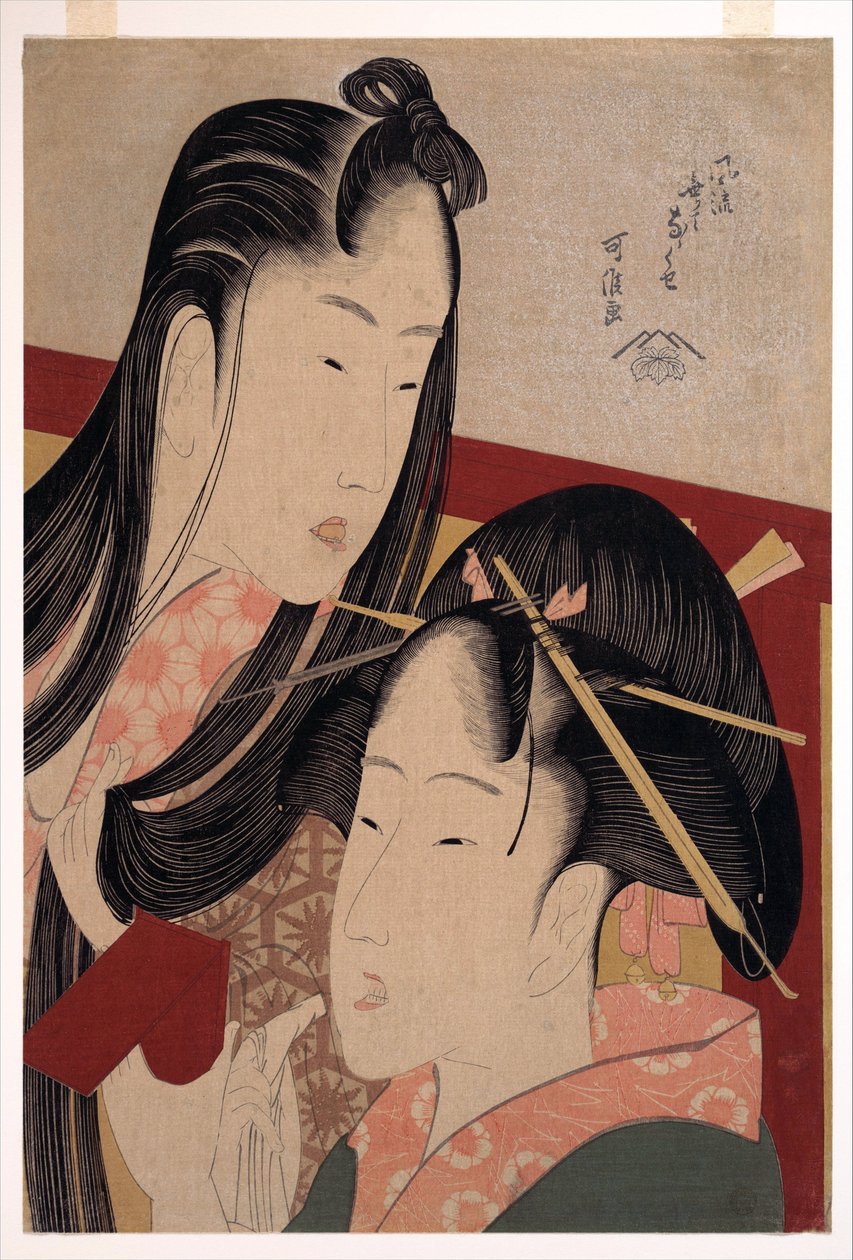 Squeaking a Ground Cherry, från serien Seven Fashionable Useless Habits - Hokusai, Katsushika (1760-1849) - ca. 1798 - Färgträsnitt - 36,4x24,8 - Privat samling av Katsushika Hokusai