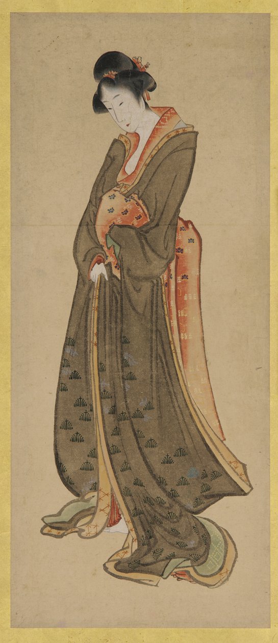 Stående figur av en lång flicka, sent 1700-tidigt 1800-tal. av Katsushika Hokusai