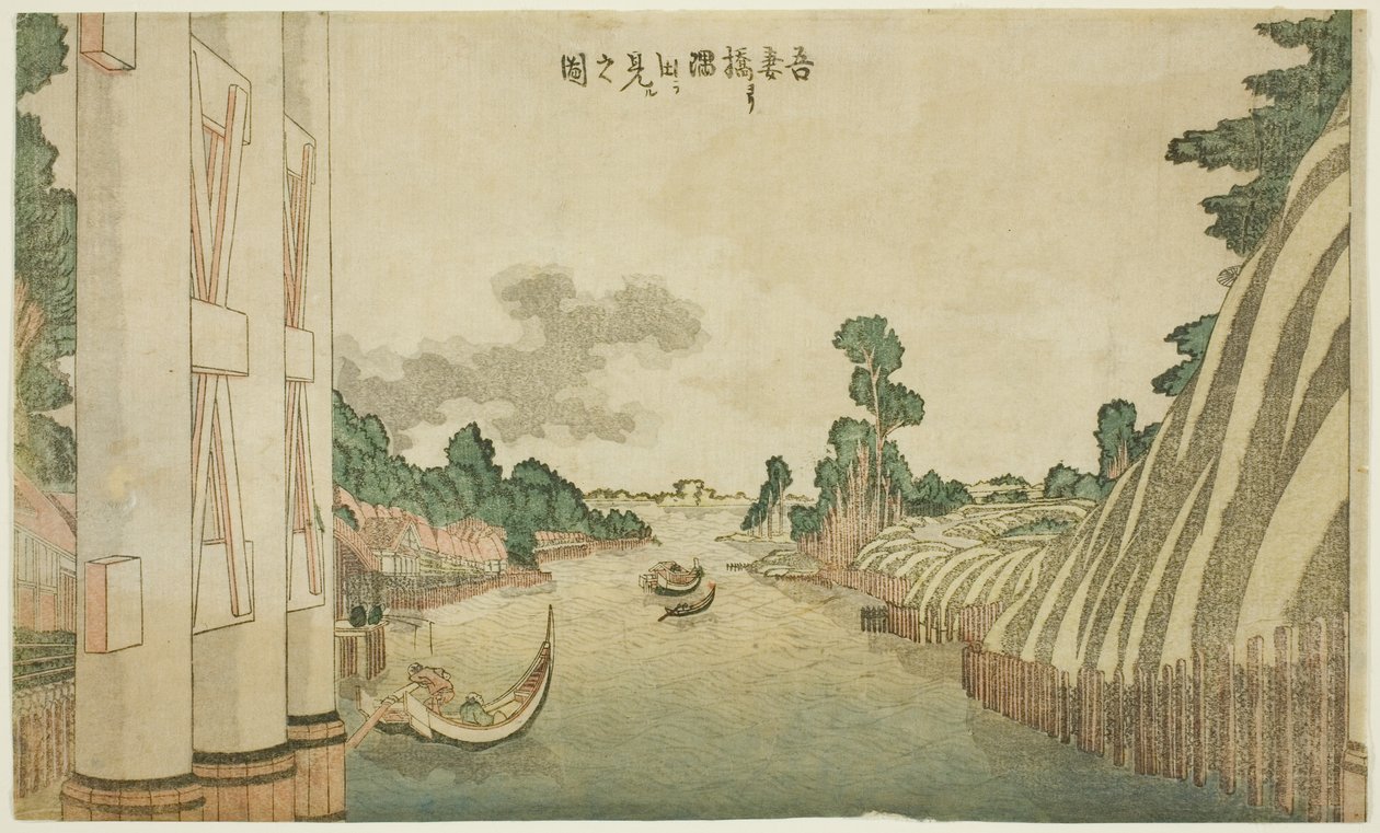 Sumidafloden sett från Azuma-bron (Azumabashi yori Sumida wo miru no zu), från en grupp landskap i västerländsk stil av Katsushika Hokusai