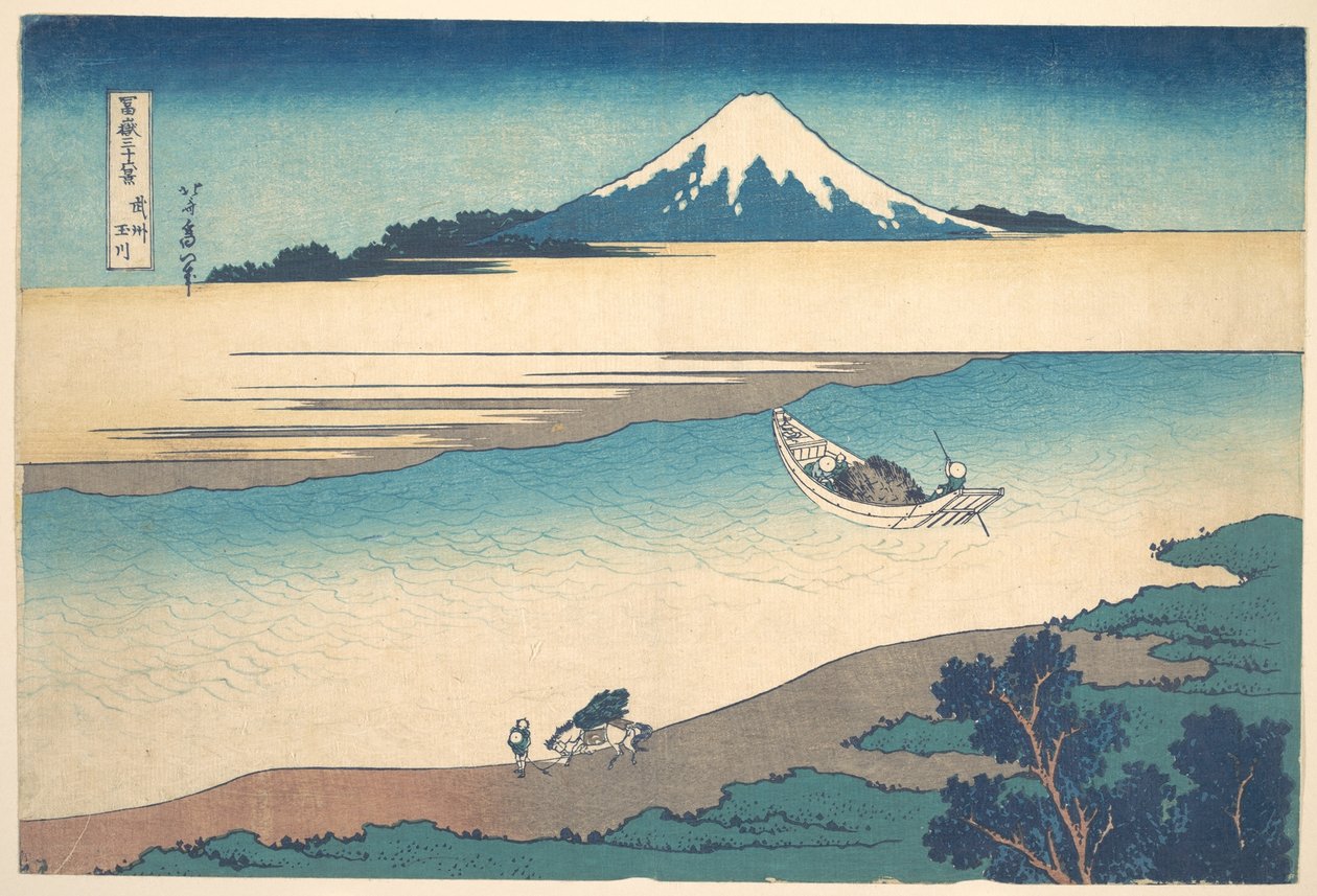 Floden Tama i provinsen Musashi (Bushū Tamagawa), ur serien ”De trettiosex vyerna av berget Fuji” (Fugaku sanjūrokkei) av Katsushika Hokusai