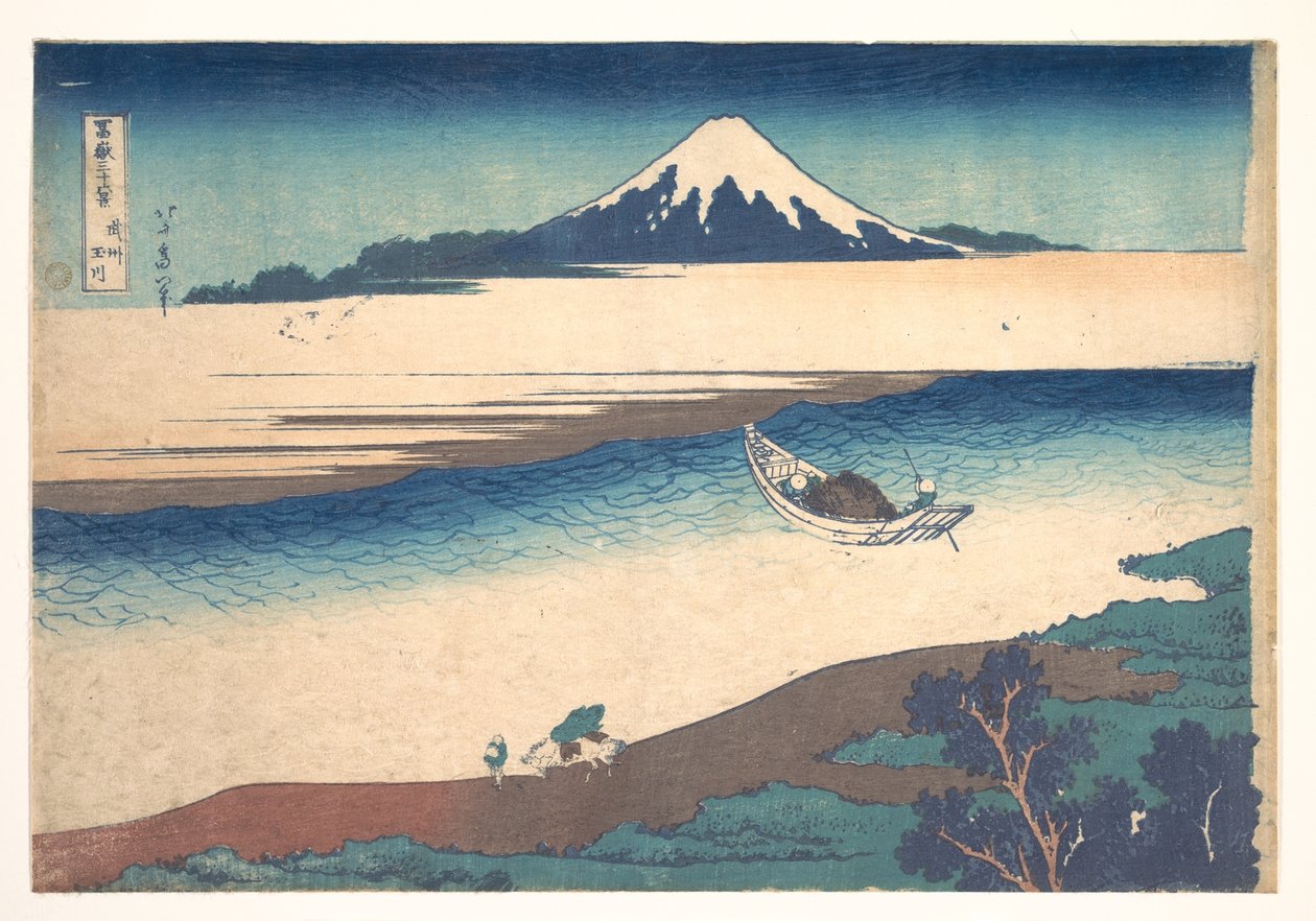 Floden Tama i provinsen Musashi (Bushū Tamagawa), ur serien ”De trettiosex vyerna av berget Fuji” (Fugaku sanjūrokkei) av Katsushika Hokusai