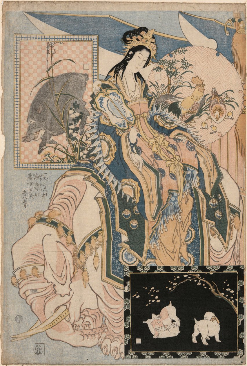 Tang Lady på en vit elefant, från en uppsättning Reklam jättehalm fungerar i en rättvis attraktion av Katsushika Hokusai