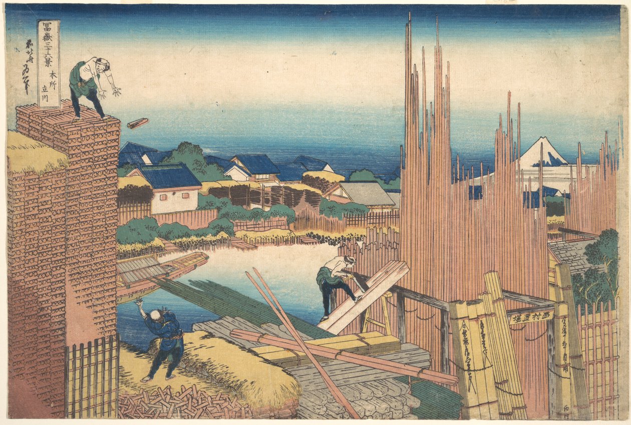 Tatekawa i Honjō (Honjō Tatekawa), ur serien ”De trettiosex vyerna av berget Fuji” (Fugaku sanjūrokkei) av Katsushika Hokusai