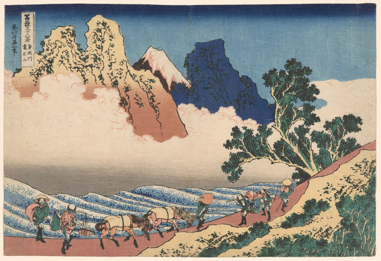 Baksidan av berget Fuji sett från Minobufloden (Minobugawa Urafuji), från serien Thirty-Six Views of Mount Fuji (Fugaku sanjūrokkei) av Katsushika Hokusai