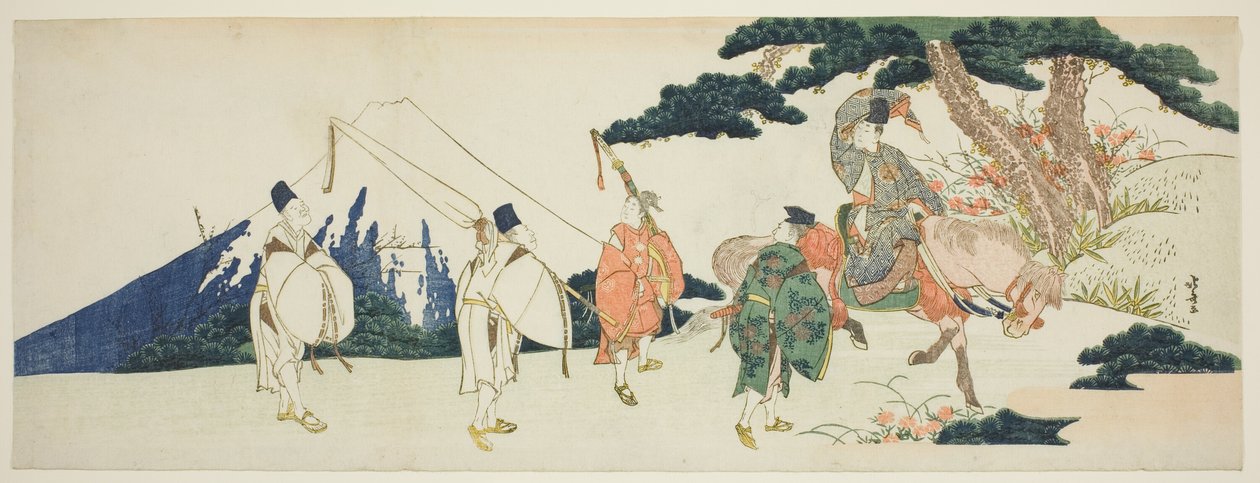 Den östliga resan för den berömda poeten Ariwara och Narihira av Katsushika Hokusai
