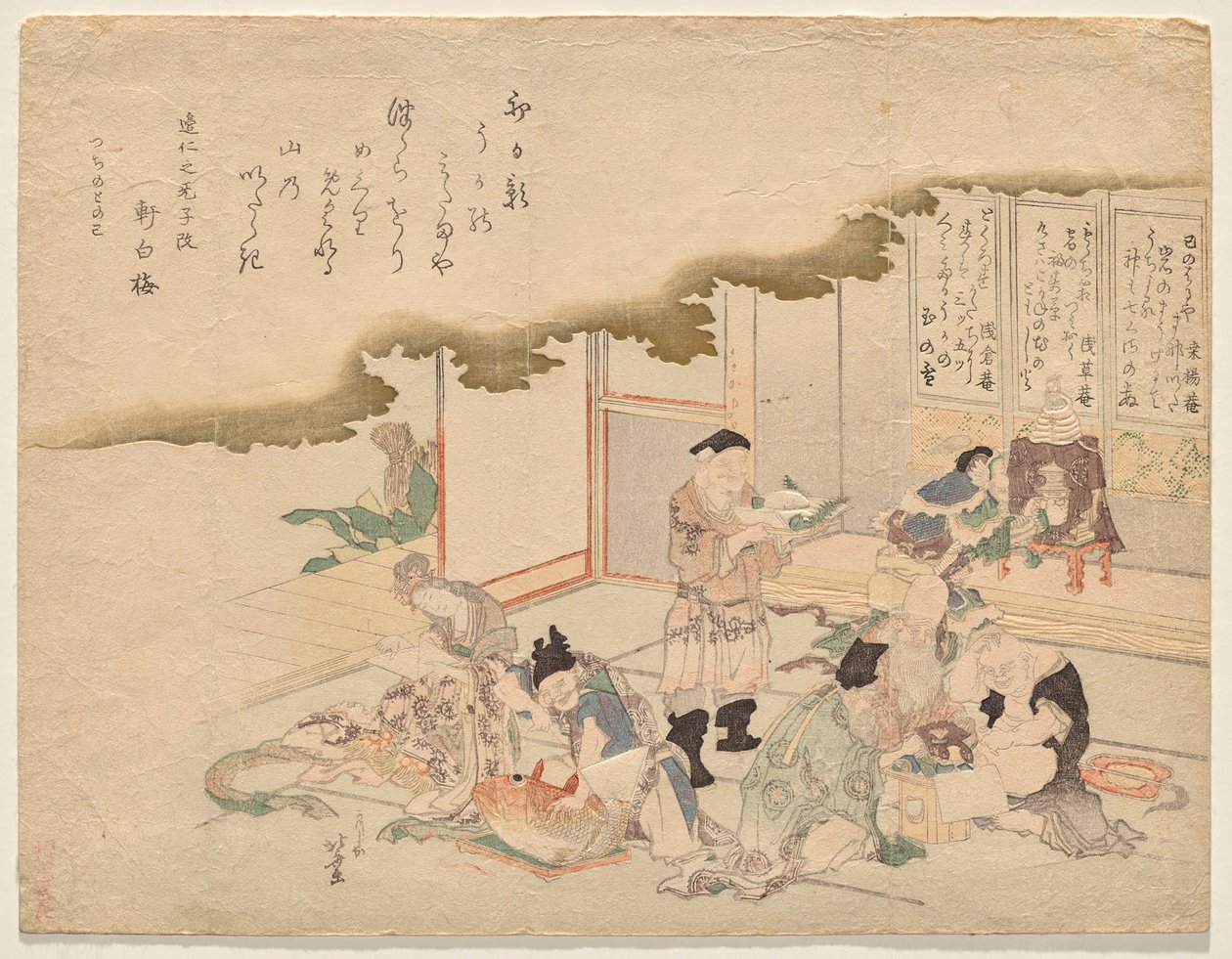 The Seven Gods of Good Fortune (shichifuku-jin) firar det nya året av Katsushika Hokusai
