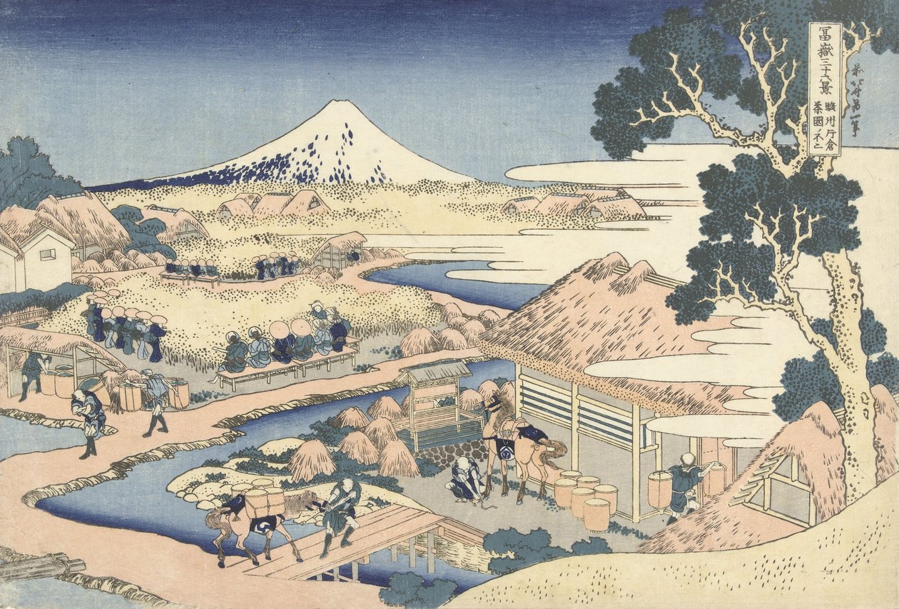 Teplantagen i Katakura i Suruga-provinsen, ca 1830 (träblockstryck) av Katsushika Hokusai