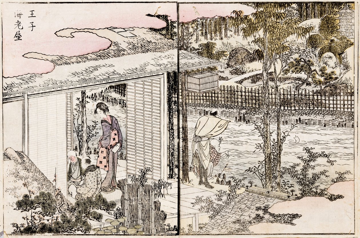 Restaurangen Ebiya i Oji. Från serien Pleasures in the Eastern Capital, 1802. av Katsushika Hokusai