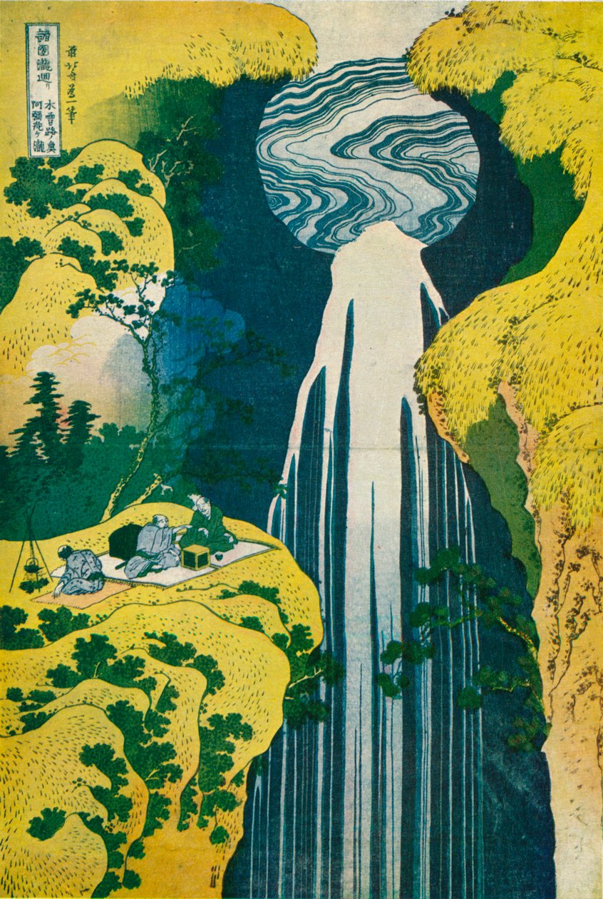 Vattenfallet i Amida bakom Kiso Road, c1832. 1925 av Katsushika Hokusai
