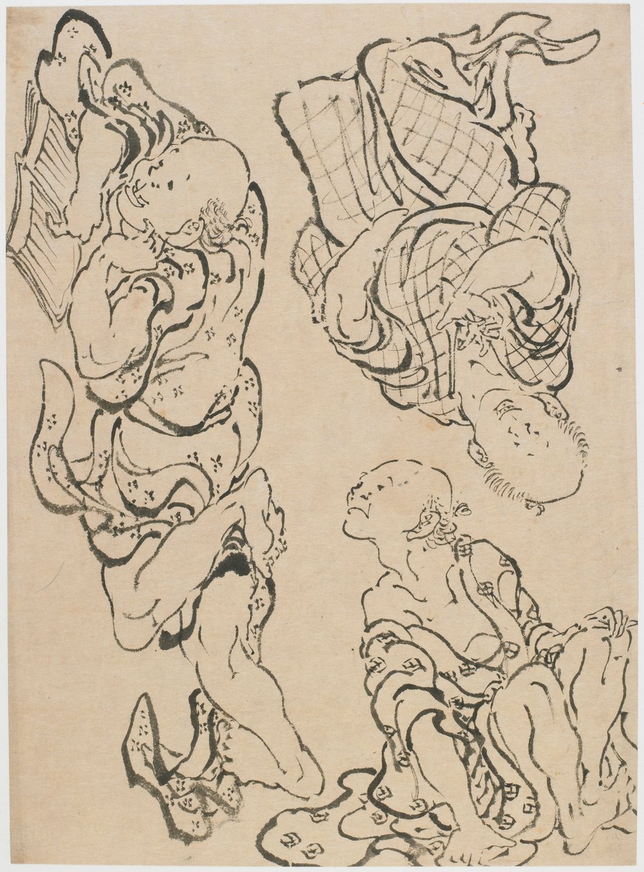 Tre figurer, sent 1700-tidigt 1800-tal. av Katsushika Hokusai