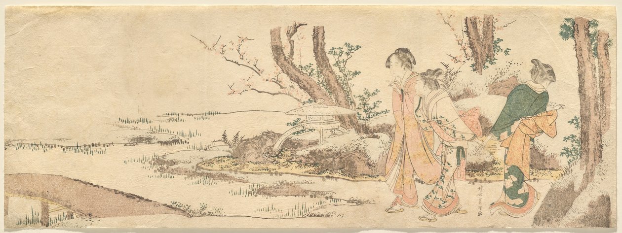 Tre kvinnor vid en damm av Katsushika Hokusai