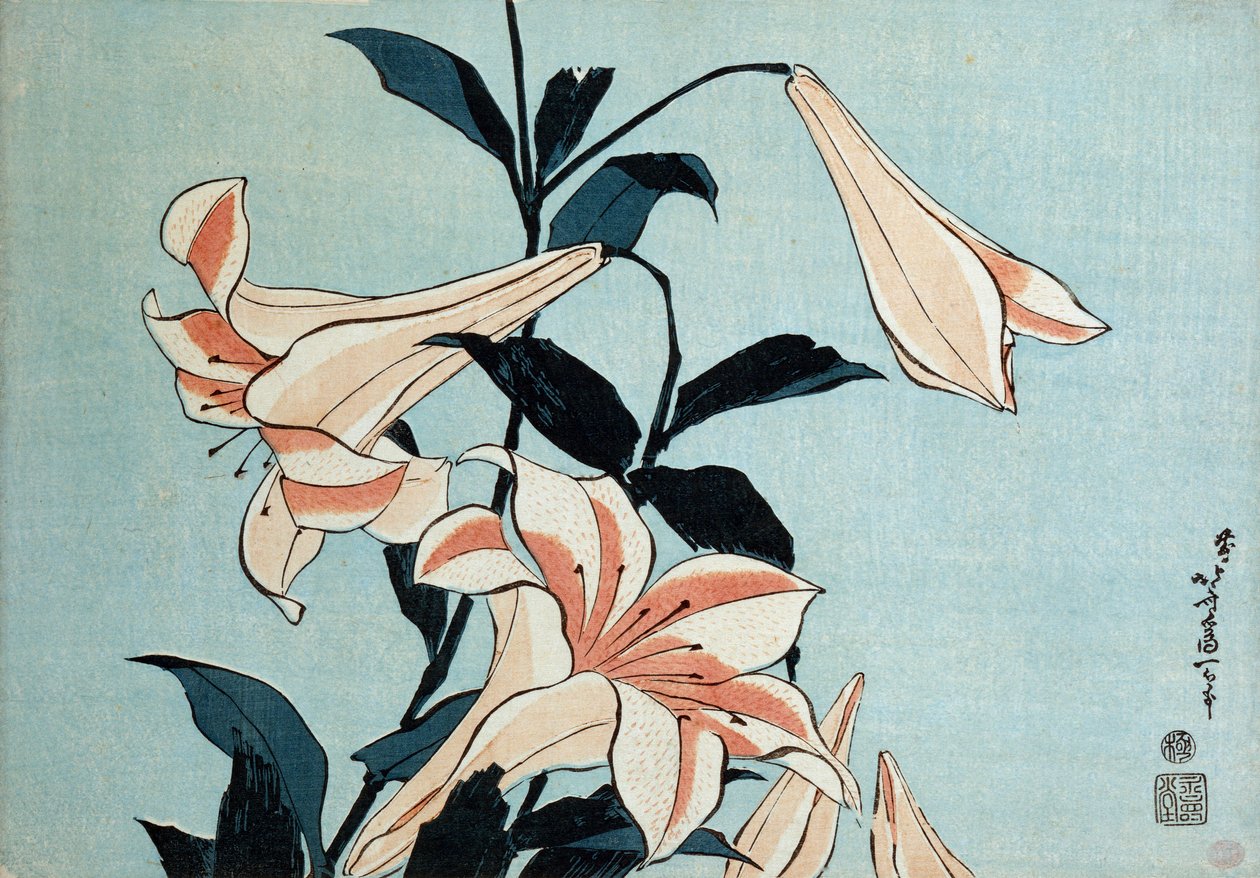 Trumpetliljor av Katsushika Hokusai