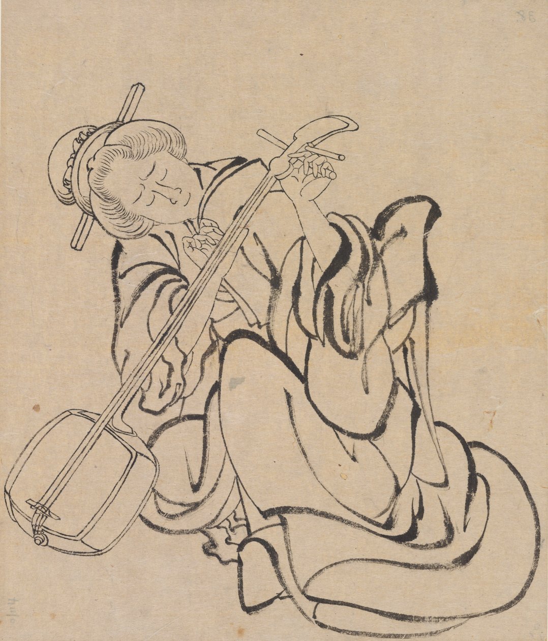 Tuning the Samisen, sent 1700-tidigt 1800-tal. av Katsushika Hokusai