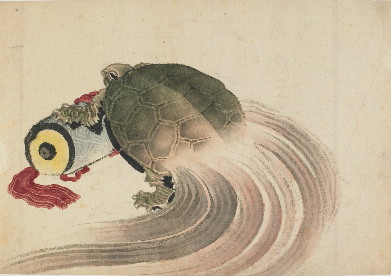 Sköldpadda vilar på en rulle, sent 1700-tidigt 1800-tal. av Katsushika Hokusai