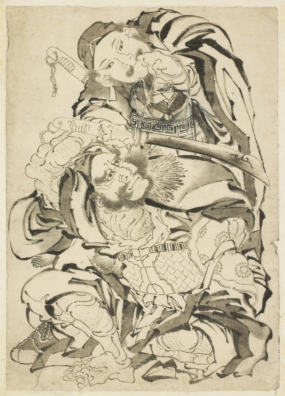 Två kinesiska hjältar, ca 1815-49 (bläck på papper) av Katsushika Hokusai
