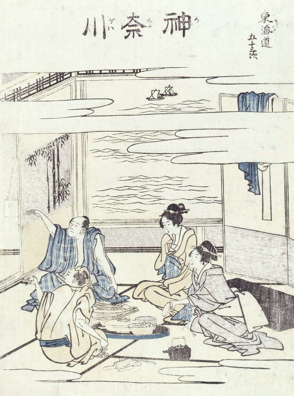 Två par i en interiör (träblockstryck) av Katsushika Hokusai