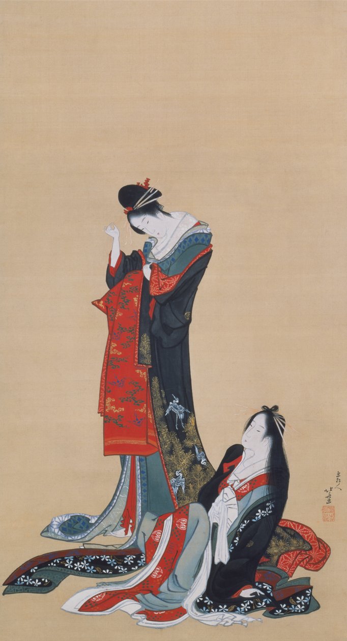 Två kurtisaner, Edo-period, ca 1805 (bläck och färg på siden) av Katsushika Hokusai