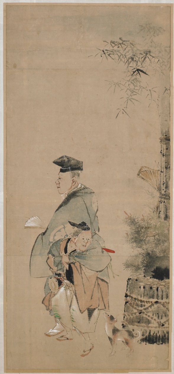 Två underhållare som promenerar på det nya året, Edo-perioden, ca. 1798-1801. av Katsushika Hokusai